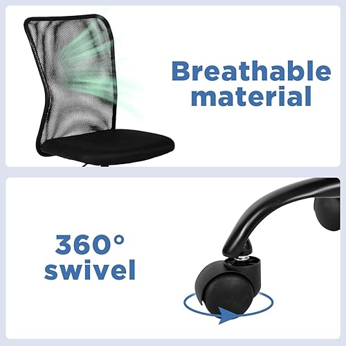 Miniatura 7 de Silla de oficina en casa, silla de escritorio de malla con respaldo medio, silla de computadora sin brazos, silla giratoria ergonómica, soporte de