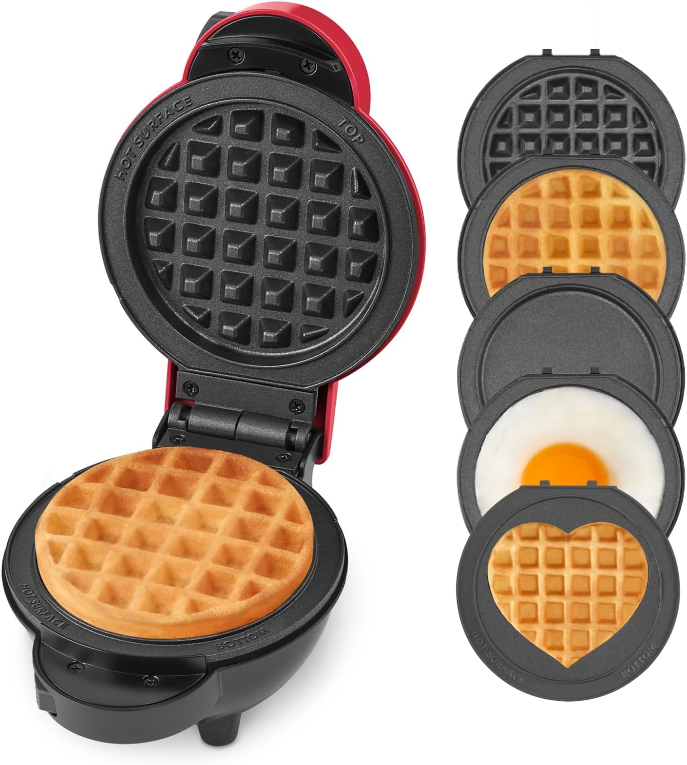 Dash MultiMaker® Mini System - Compact Waffle Maker for Family Breakfasts - Removable Griddle Plates & nonstick surface - 5 Plates - Red