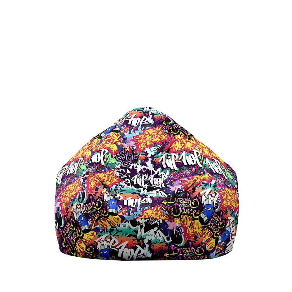 Treer Zitzak zonder vulling, voor kinderen en volwassenen, Lazy Bean Bag, hiphop, graffiti-print, zitzakhoes, speelgoedopslag, zitkussen met ritssluiting (80 x 90 cm, oranje