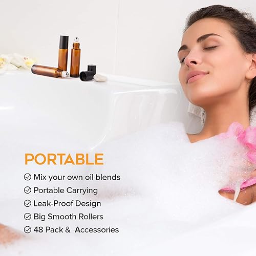 Miniatura 10 de Botellas de rodillo de aceite esencial, paquete de 24 botellas de rodillo Hoa Kinh de 0.3 fl oz de vidrio vacías con protección UV con bolas de