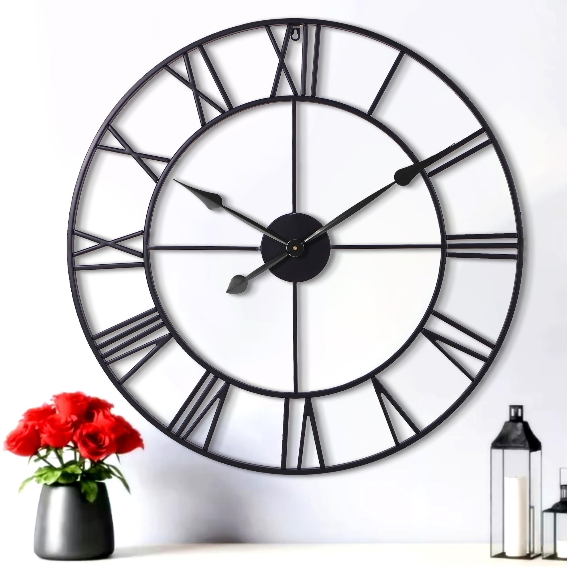 30 inch wall clock, black metal roman numeral wall clock,oversized large wall clock,decorative wall clocks for living room decor