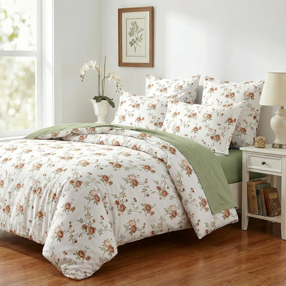 Nayoroom Bettwäsche 135x200 Blumen Beige Braun Floral Bettbezug 2teilig ÖKO-TEX Microfaser Blumenmuster Bettwäsche-Sets 135 x 200 und Kissenbezug 80x80 cm mit Reißverschluss