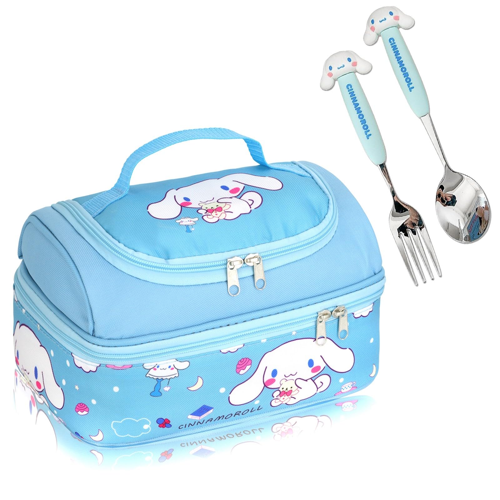 Roffatide Anime Lunch Bag for Man Woman Leakproof Large Compartment Lunch Container Tote for Work Travel with (spoon+fork) D