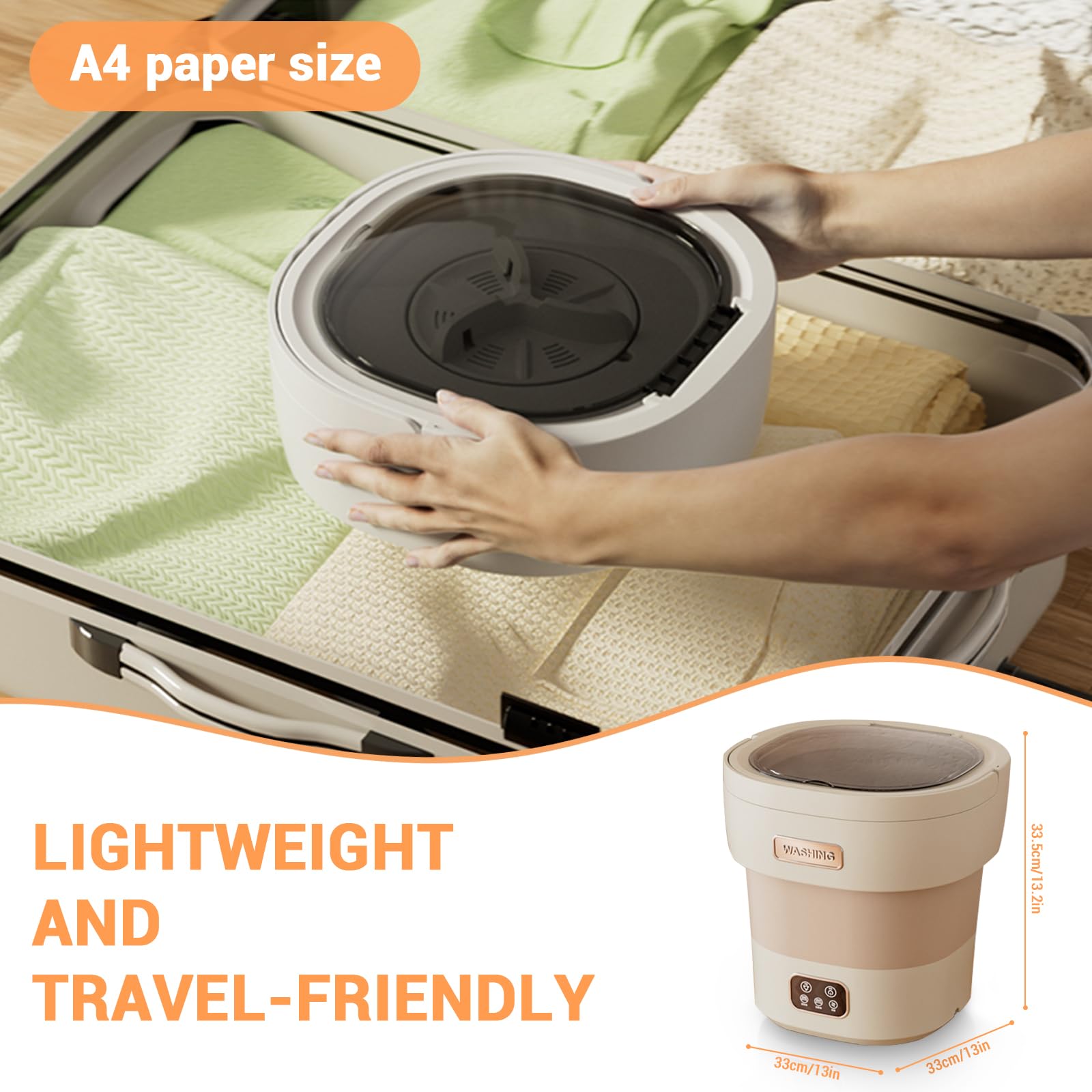 12L Portable Washing Machine with Spin Dryer, Mini Washing Machine with 2 Cleaning Modes & Touchscreen One-Button Operation, Small Washer for Underwear Baby Clothes Socks for Apartment Dorm Camping -A — view 6