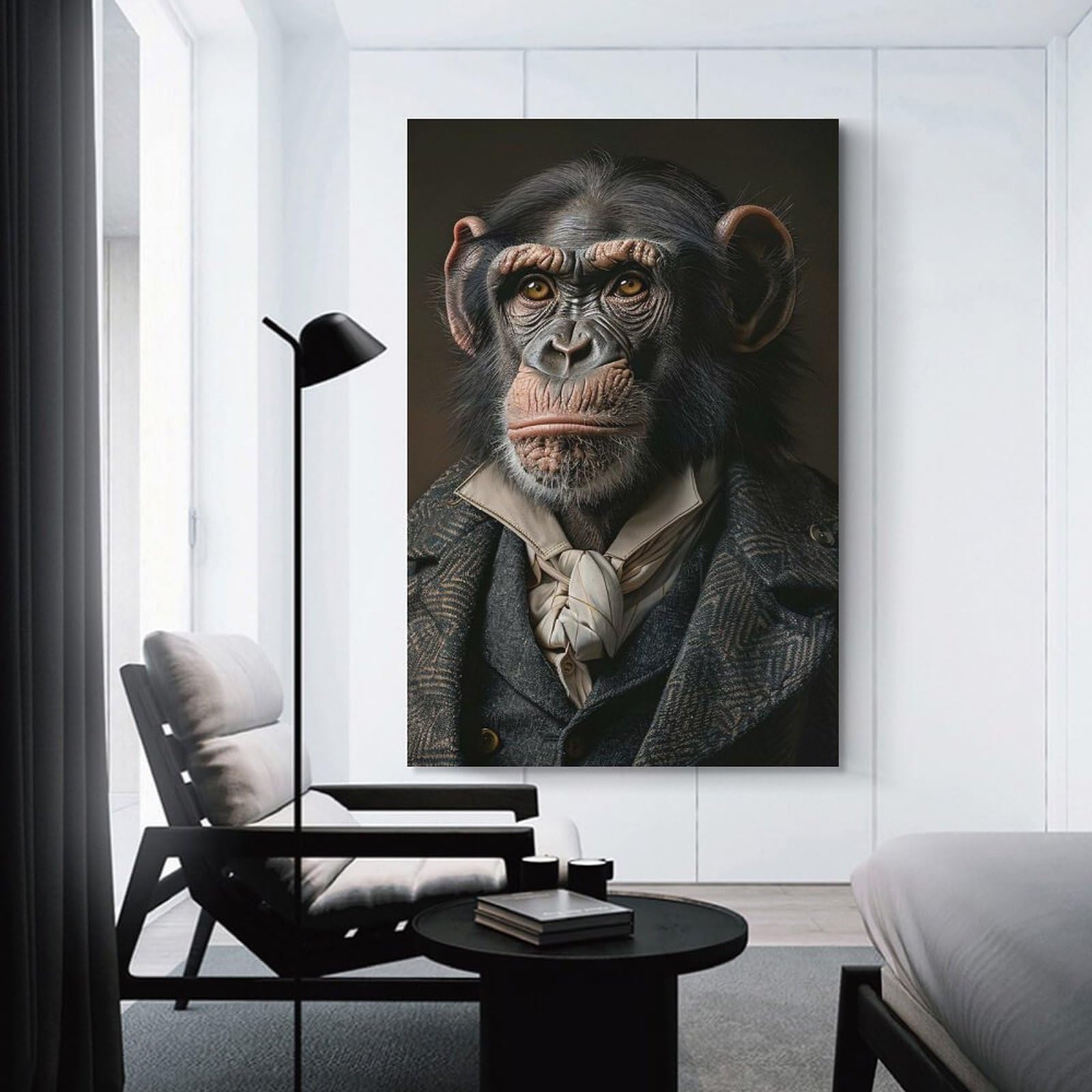 Junmoney Chimpanzee in Suit Portrait Canvas Art Print 20x30inch(50x75cm), for Bedroom Walls, Guest Spaces Or Lounges, Home Artwork with A Soft Interior Feel