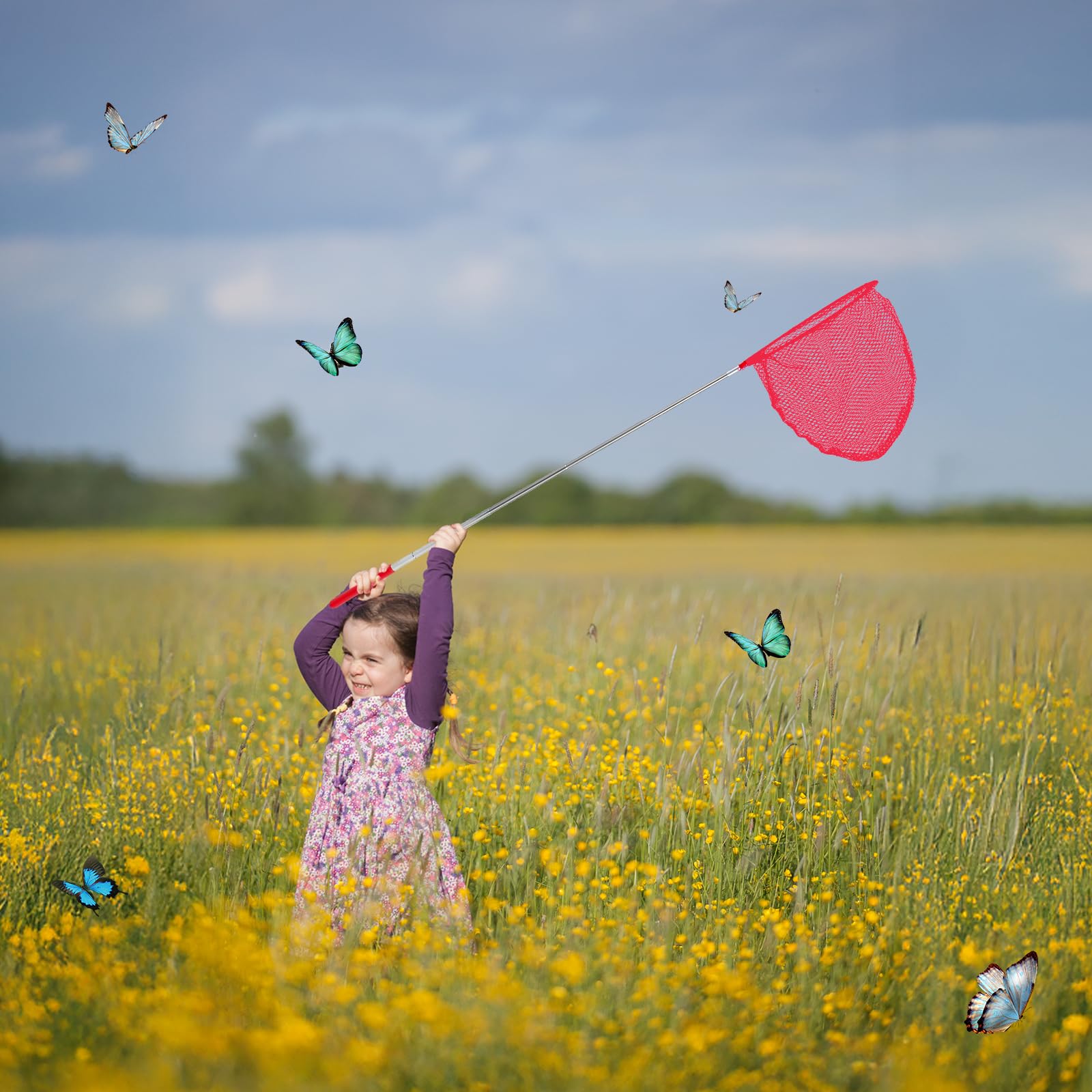 Retino per Bambini, Retino Telescopico per Bambini, Set da 7 Pezzi include 5 Retini per Farfalle e 2 Secchio Pieghevole, Retino da Pesca per Bambini per Catturare Insetti, Pesci, Giardino