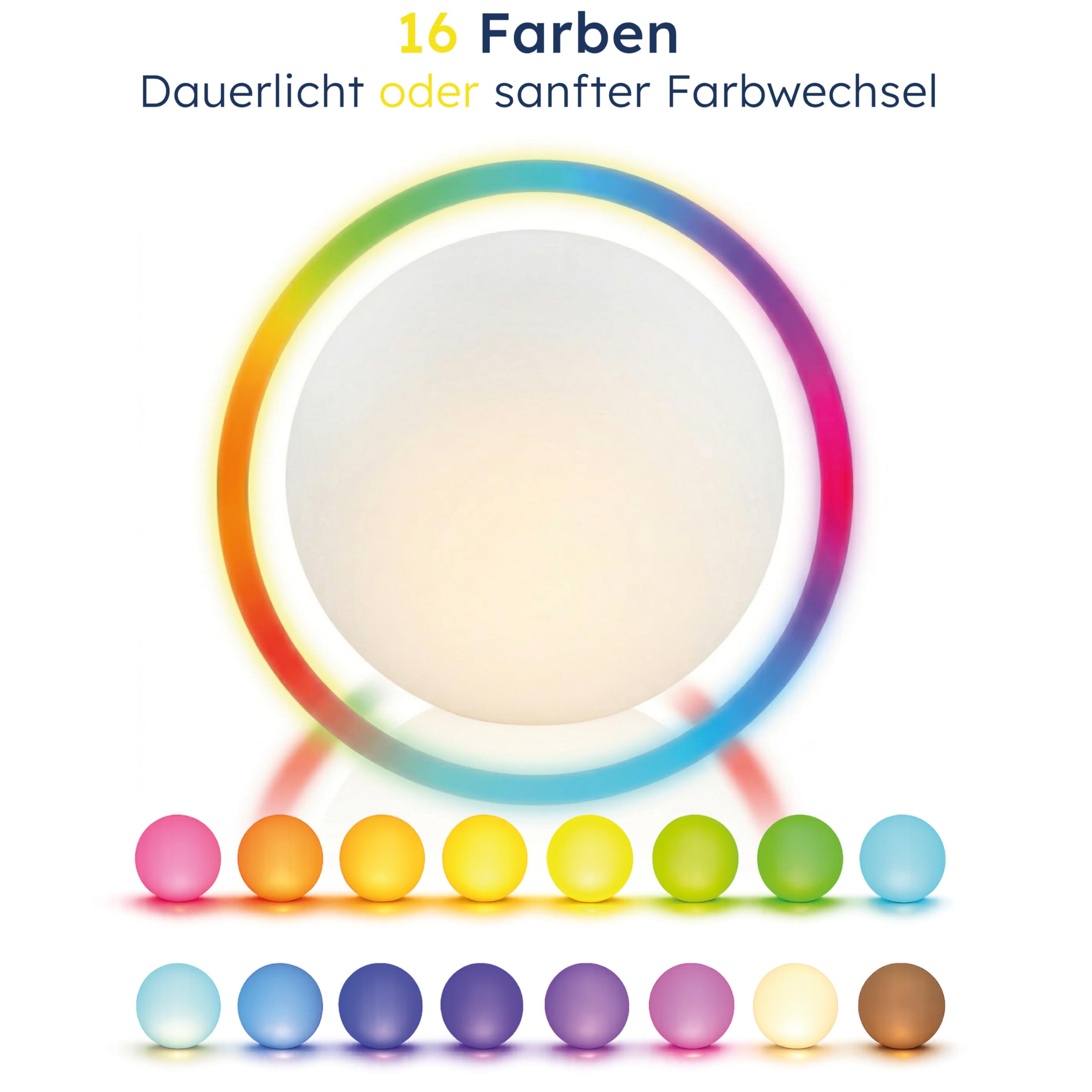 Esotec Solarkugel für den Garten Siena 50, multicolor, 50cm, Fernbedienung, USB, 16 Leuchtfarben, Akku, Solarmodul, Erdspieß, Solarleuchte, Kugelleuchte, außen, winterfest, wetterfest, 102893