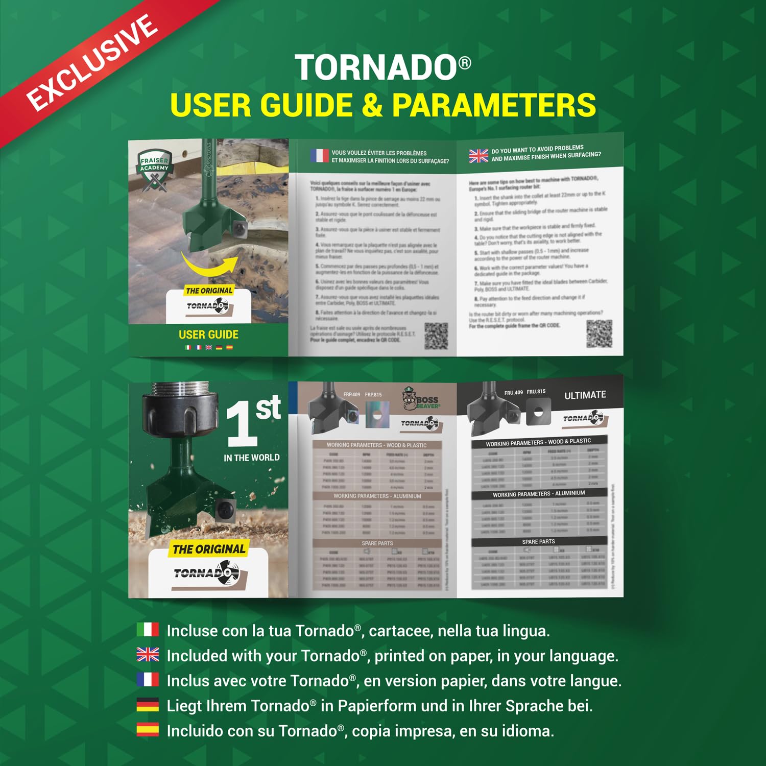 Fraiser Tornado zestaw zapasowy z 10 nożami / wkładkami z węglika spiekanego 12 mm, 3 śruby, klucz Torx T15 i Bittop - do frezu do frezowania trzpienia 12 mm