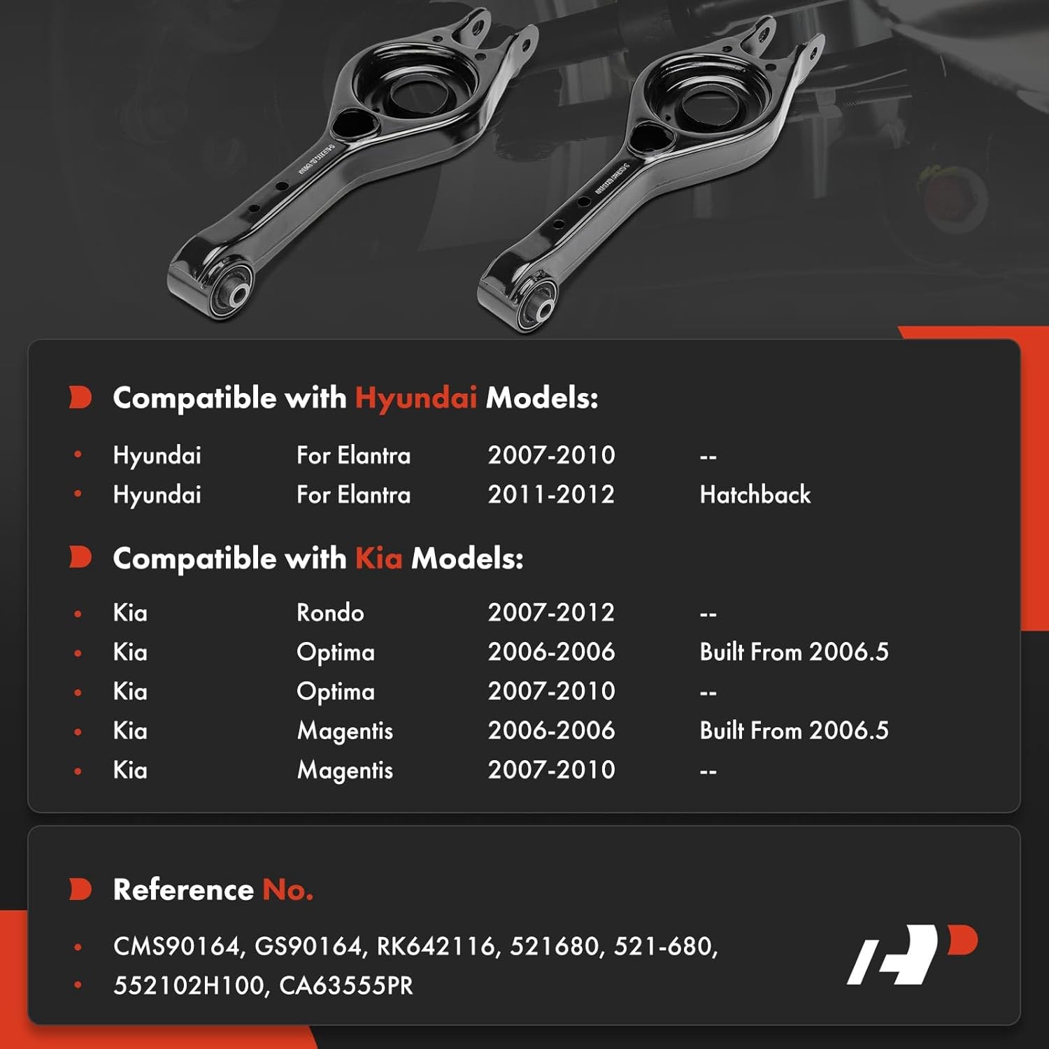 A-Premium 2 x Rear Lower Control Arms, with Bushing, Compatible with Hyundai Elantra 2007-2012 & Kia Optima 2006-2010, Rondo 2007-2012, Magentis 2006-2010