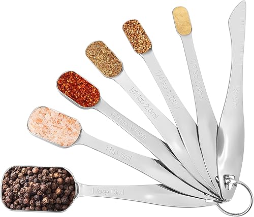 Accmor Stainless Steel Measuring Spoons Set of 7, Nesting Measuring Tool with Leveler, Rectangular Tablespoon and Teaspoon for Baking & Cooking,