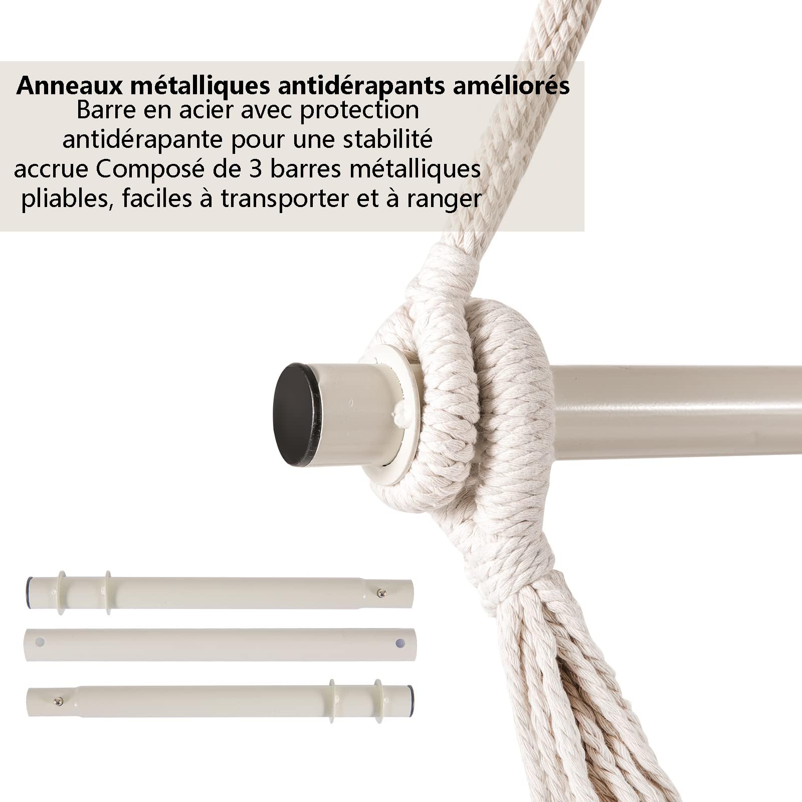 Chaise hamac, siège Suspendu avec 2 Coussins, Chaise Suspendue en macramé avec Poche latérale et Tige métallique à Haute capacité de Charge, pour l'intérieur et l'extérieur.