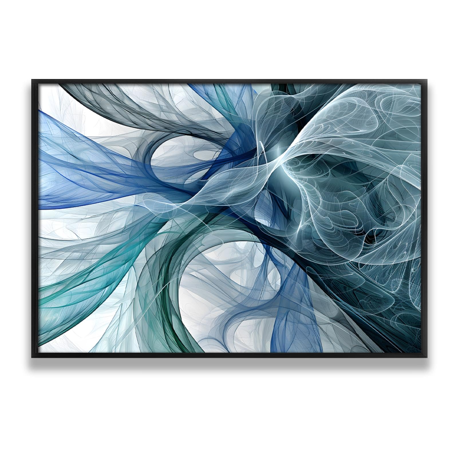 Via Vela Impression d’art mural sur toile de style moderne abstrait bleu vert lignes blanches motif volant affiche peinture oeuvre d’art musée qualité pour salon décor 66x102cm avec-cadre-noir