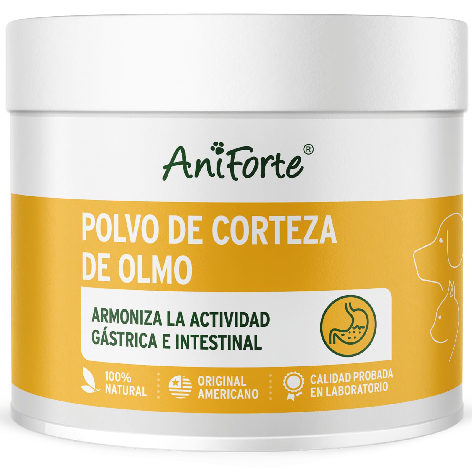 AniForte Polvo de Corteza de Olmo Rojo 100g. Producto Natural para Perros y Gatos. Ayuda al Equilibrio de la Flora Intestinal. Bienestar para el Sistema Gastrointestinal con Gran Aporte de Vitaminas