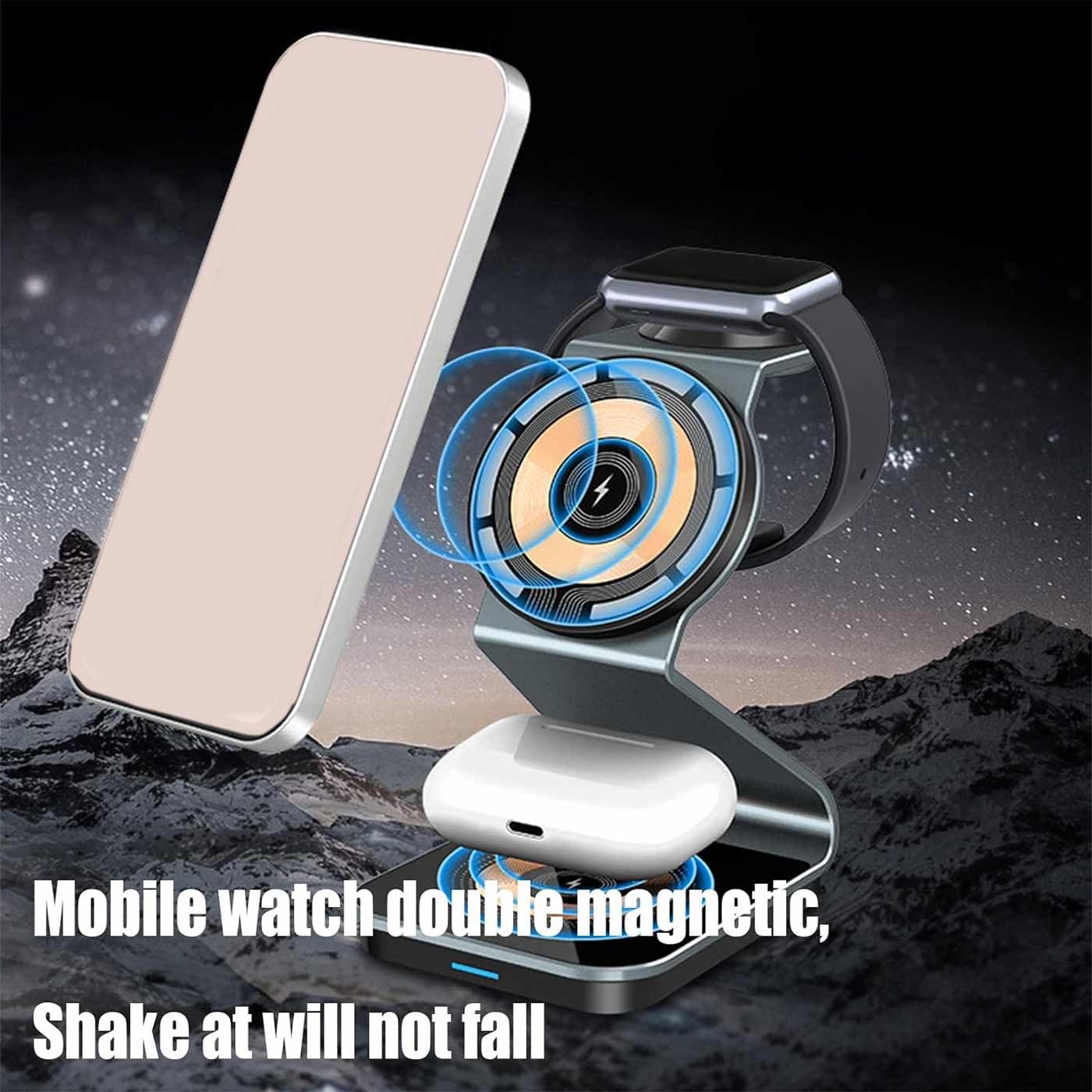 Triomag Charger - 3 in 1 Wireless Charging Station,All in 1 Charger,Clean Desk Wireless Charger,Travel Wireless Charger,Foldable Magnetic Wireless Charger for Mobile Phones,Watches,Headphones (White)