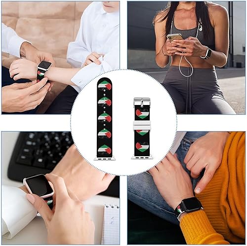 Miniatura 3 de Correa de silicona con bandera de corazón retro de Palestina compatible con IWatch Watch de 1.496 pulgadas, 1.575 pulgadas, 1.654 pulgadas, 1.7,