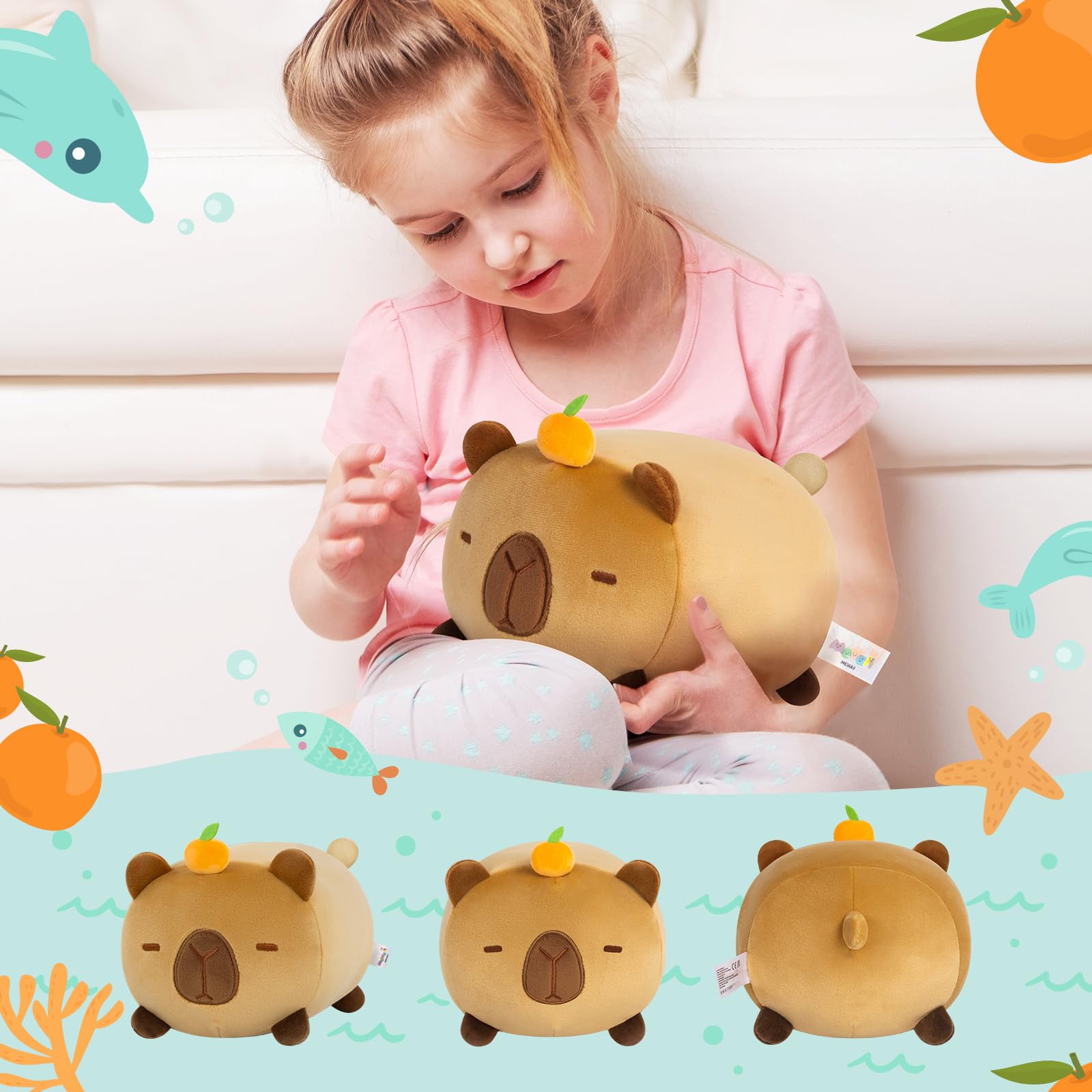 Mewaii 20 CM Cuscino di Peluche Kawaii Giocattoli di Peluche Capibara Arancione - Regalo per Bambini dai 3 Anni in su