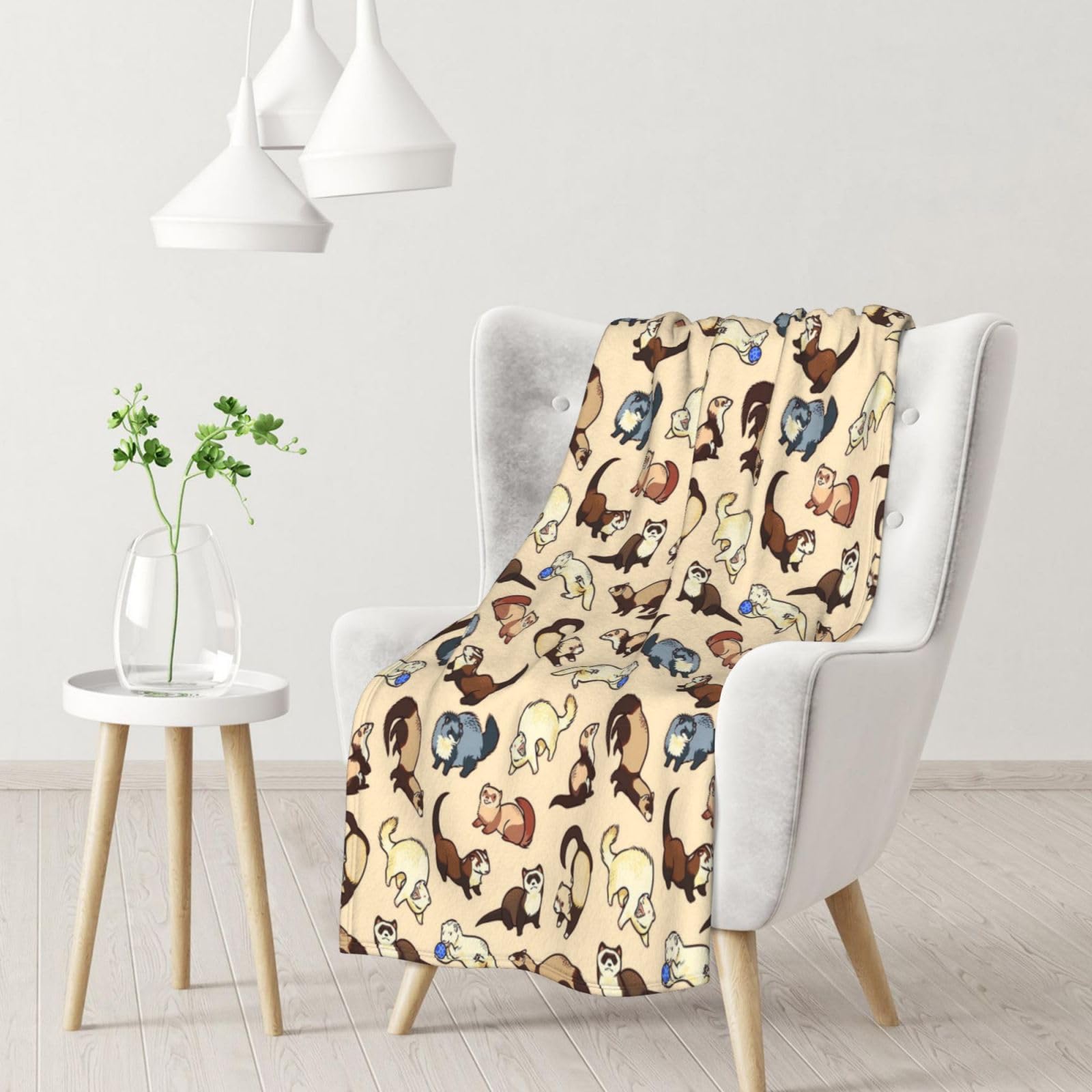 DNBCLEZK Hairy Ferret Throw Flannel Blanket Sofa Blanket Bed Blanket,Personalised Print Soft Blanket 102x76cm