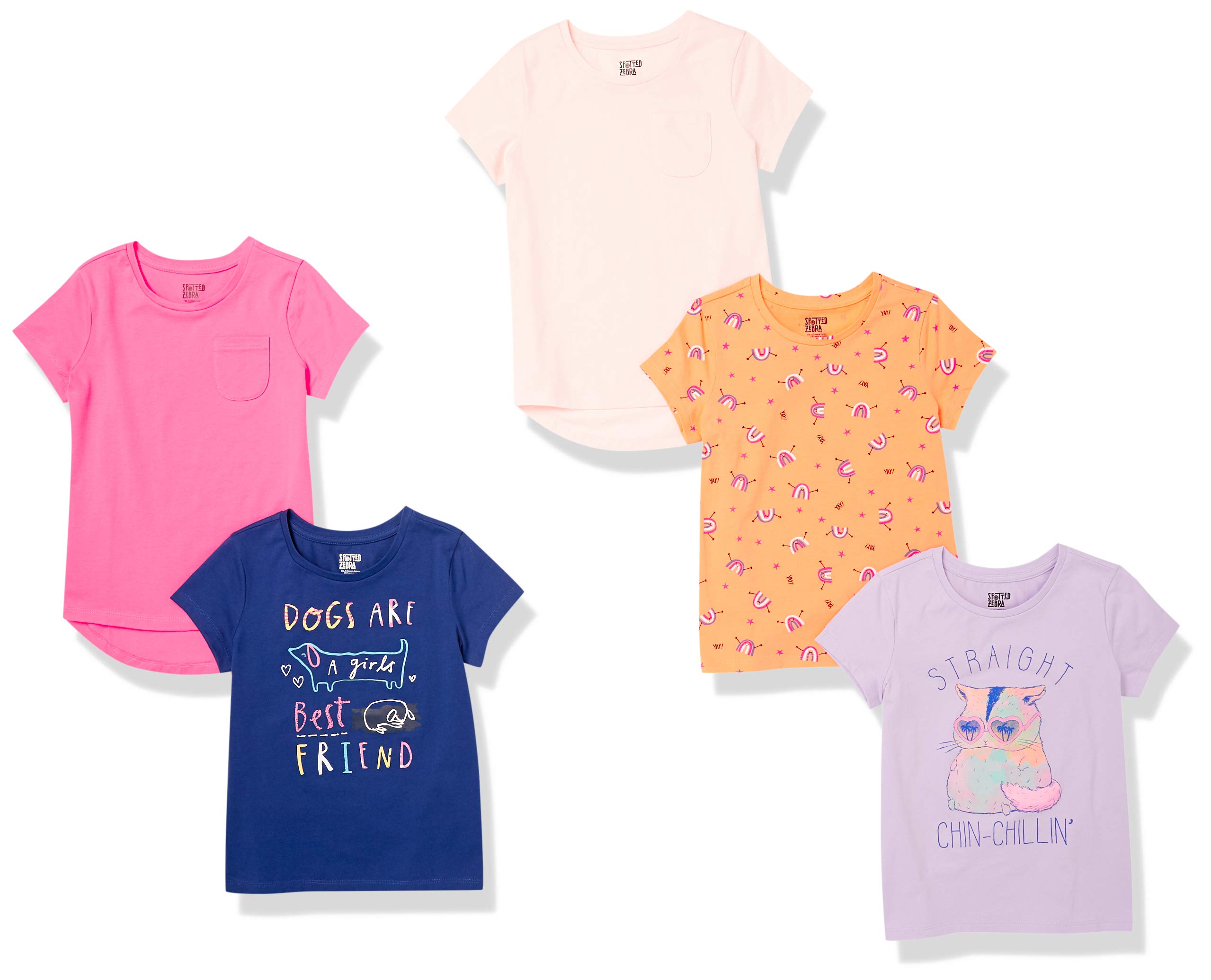 Photo 1 of Amazon Essentials Girls and Toddlers' Short-Sleeve T-Shirts, Multipacks 5 Pink/Orange/Blue 2T