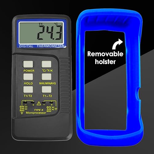 Miniatura 9 de Termómetro de termopar digital tipo K de doble canal Termómetro HVAC Medidor de temperatura con 4 termopares, medición de temperatura MAX/MIN/PROM