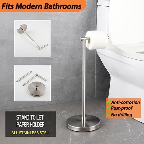 Miniatura 1 de GERZWY Soporte de papel higiénico SUS 304 de pie de pie de acero inoxidable inoxidable para pedestal de lavabo, soporte de suelo para almacenamiento
