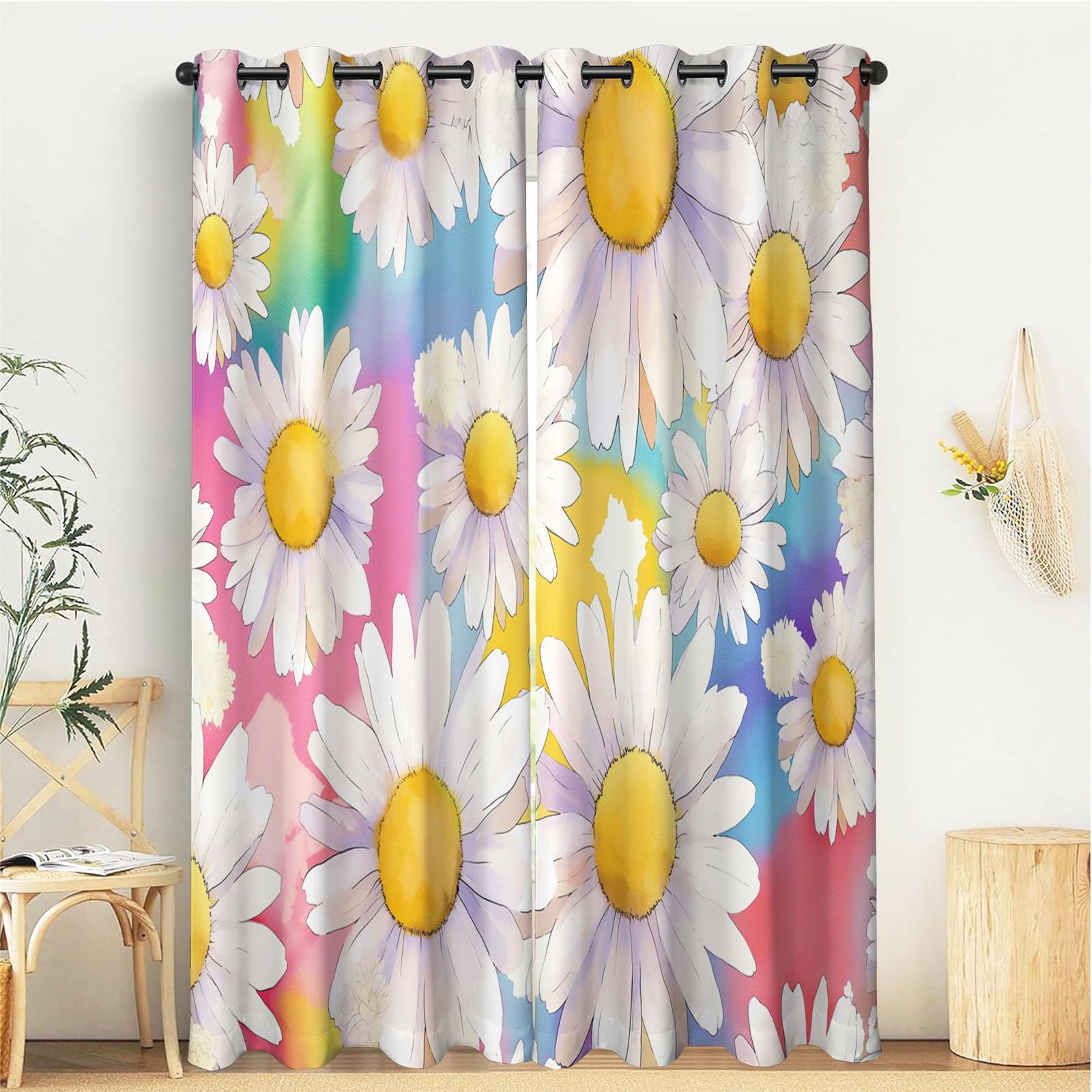 Rideau Occultant Poudre De Blush - Rideau Thermique Motif Affiche De Style Animefleurs De Rêve, Rideaux Chambre Salon Fenetre, Lot De 2 Draperies Intérieurs À Oeillets, 140Lx240H Cm