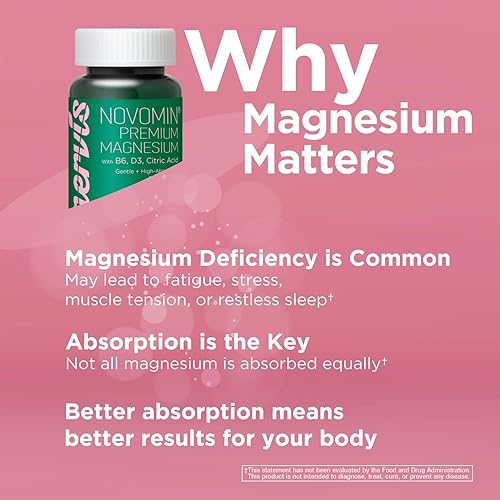 Miniatura 3 de Complejo de glicinato de magnesio 60 cápsulas con vitamina B6, D3, suplemento de ácido cítrico para músculos, huesos, sueño, energía