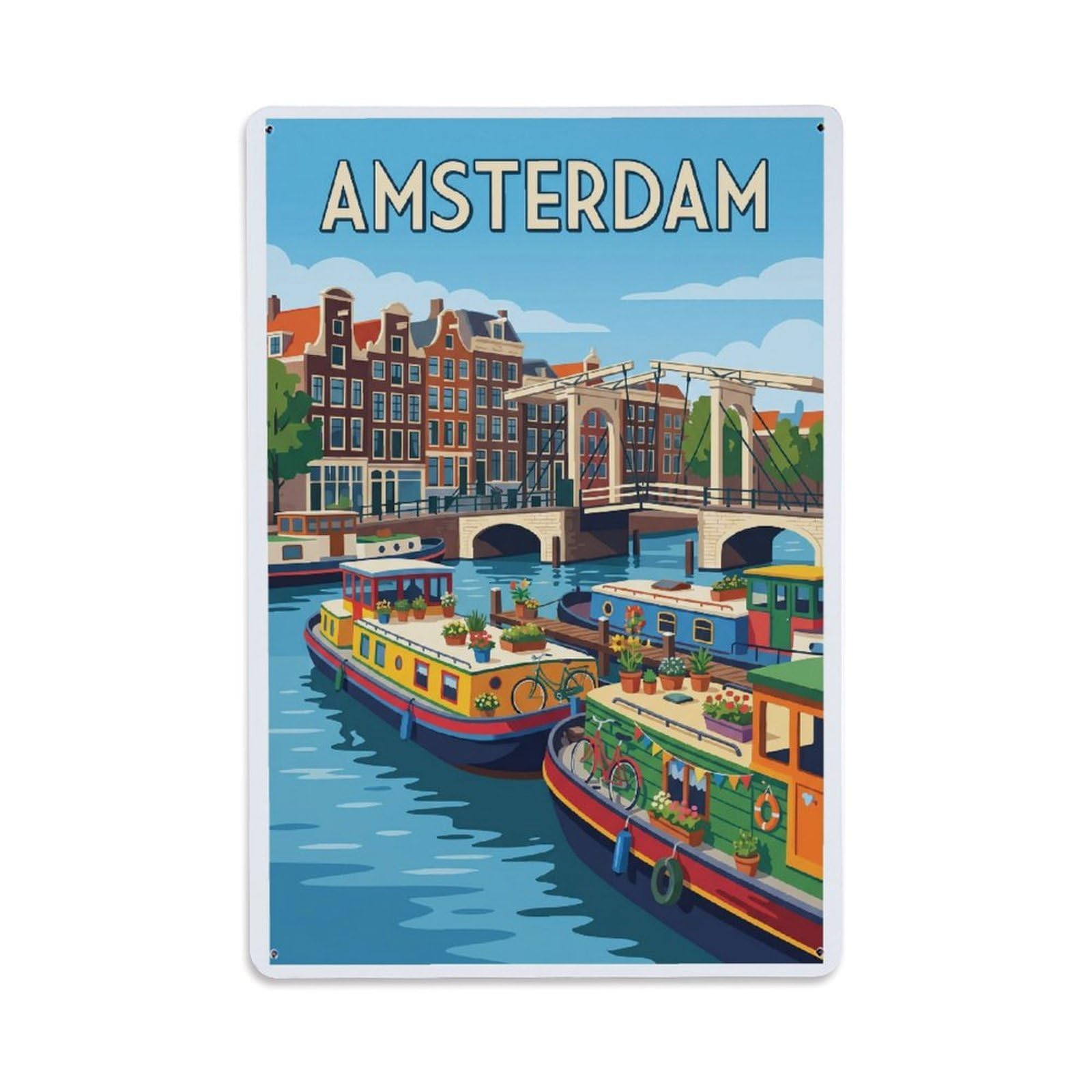 Este 8X12inch Style Vintage Travel Amsterdam Netherlands Authentic Metal Tin Sign