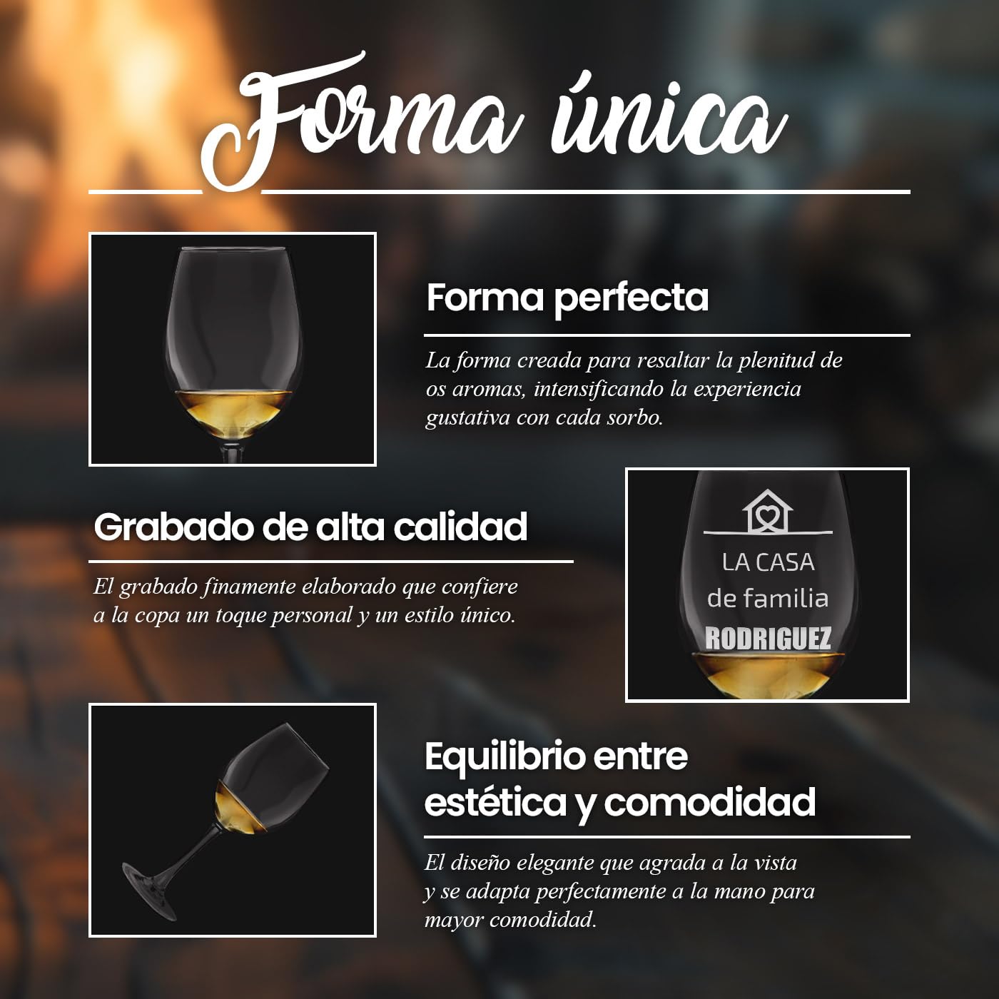 Maverton Set de 6 Copas de Vino Personalizadas 350ml - Vidrio Transparente con Grabado - Regalos de Parejas Aniversario Boda Regalos Originales para Hombre y Mujer - Casa