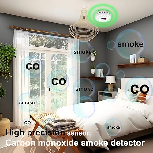 Miniatura 5 de Detector de monóxido de carbono y humo, pantalla LCD, funciona con pilas, sensores duales, alarma de voz de 85 dB y seguimiento en tiempo real,