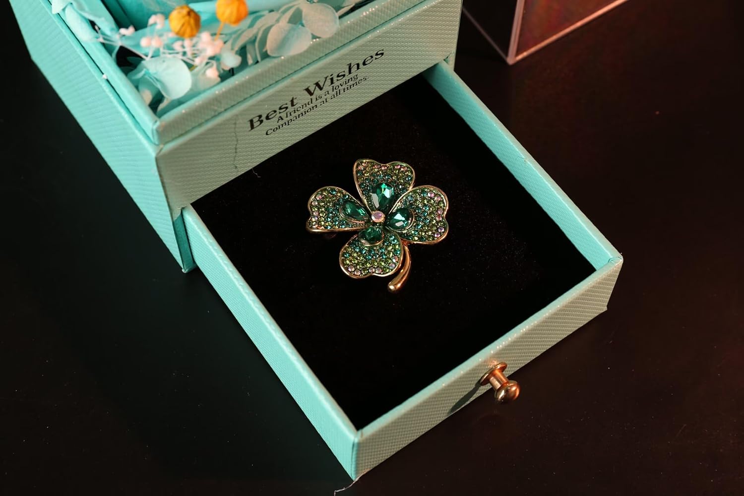 Gifts for Mom Birthday, Preserved Real Purple Rose with Clover Brooch, Eternal Roses Forever Flowers Gifts for Women Girlfriend Mom Grandma Wife Mother's Day Birthday Anniversary