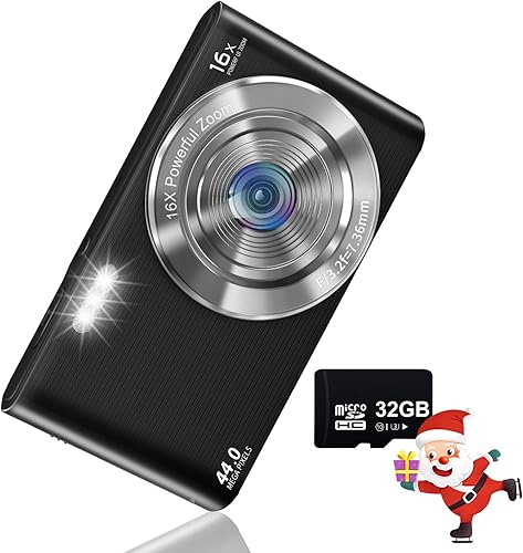 Cámara digital, cámara digital VJIANGER 4K para niños con tarjeta SD de 32 GB, zoom digital 16X, cámara compacta de apuntar y disparar, cámara