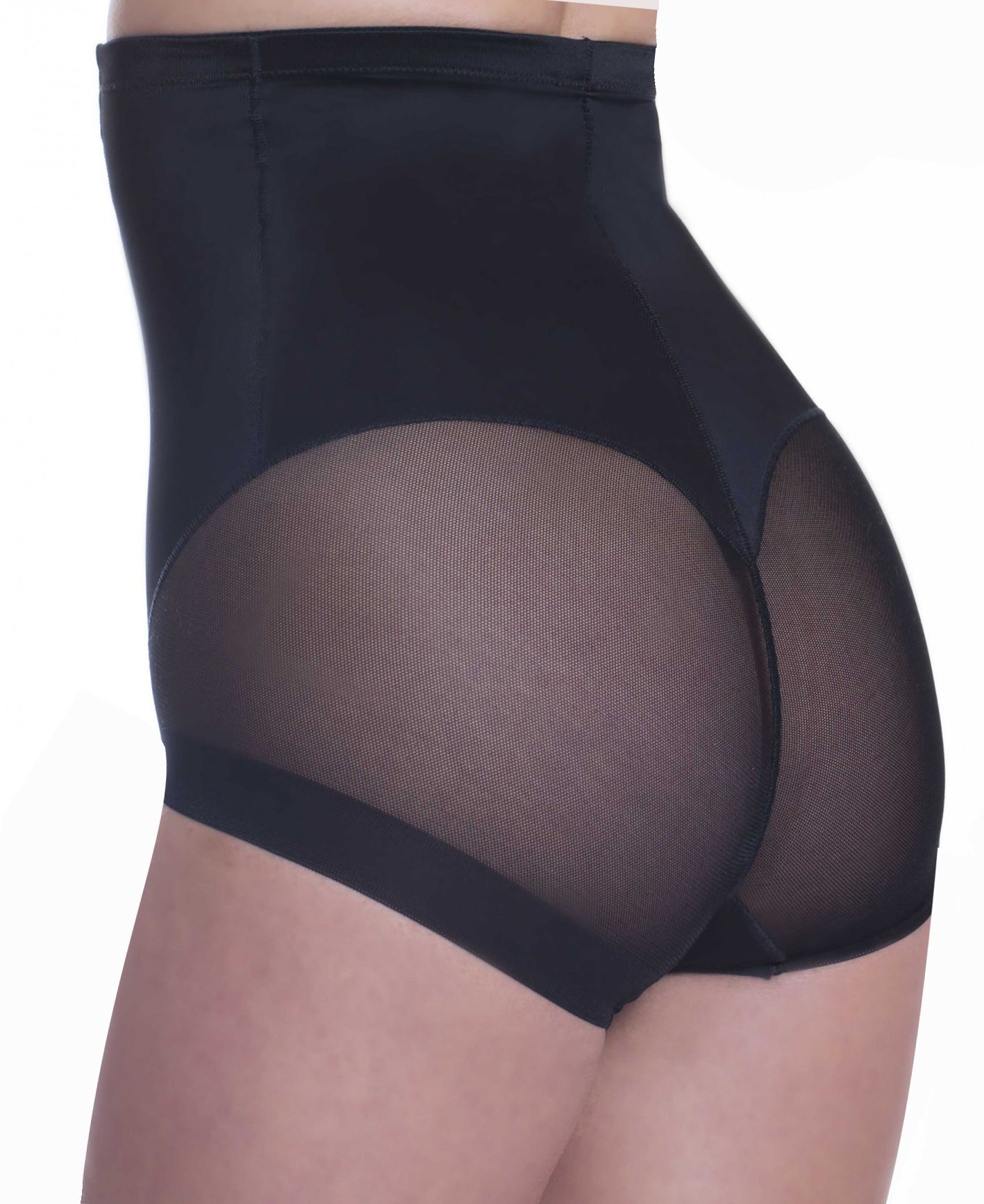 Lady Bella P0204 Guaina Contenitiva Modellante Donna a Vita Alta Bordo in Silicone Antiscivolo Pannello Frontale Doppiato per Pancia Piatta - Trasparenze in Tulle per Effetto Tanga Sexy