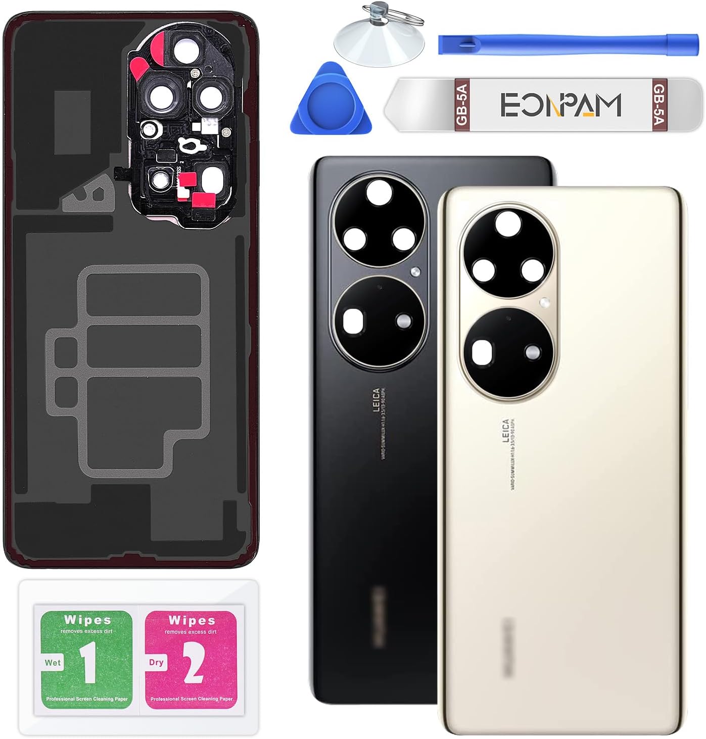 Back Glass Replacement for Huawei P50 Pro Back Cover Rear Housing with Camera Lens + Repair Tool Kit Genuine Rear Glass (Black)