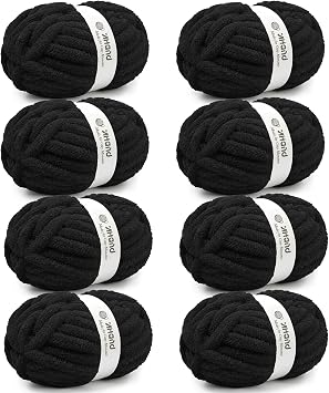 Inhand Chunky Chenille Yarn for Hand Knitting,Thick Bulky Blanket Yarn for Crocheting,Soft Fluffy Yarn for Crochet Birthday Gifts for Men/Women/Beginners,8 Pack 29.5Yds/8.4oz Each,Jet Black