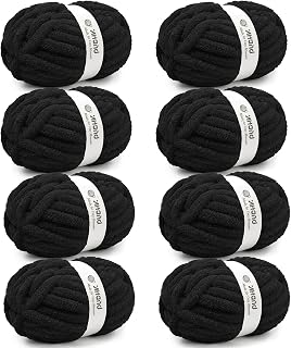 Inhand Chunky Chenille Yarn for Hand Knitting,Thick Bulky Blanket Yarn for Crocheting,Soft Fluffy Yarn for Crochet Birthday Gifts for Men/Women/Beginners,8 Pack (29.5Yds/8.4oz Each),Jet Black