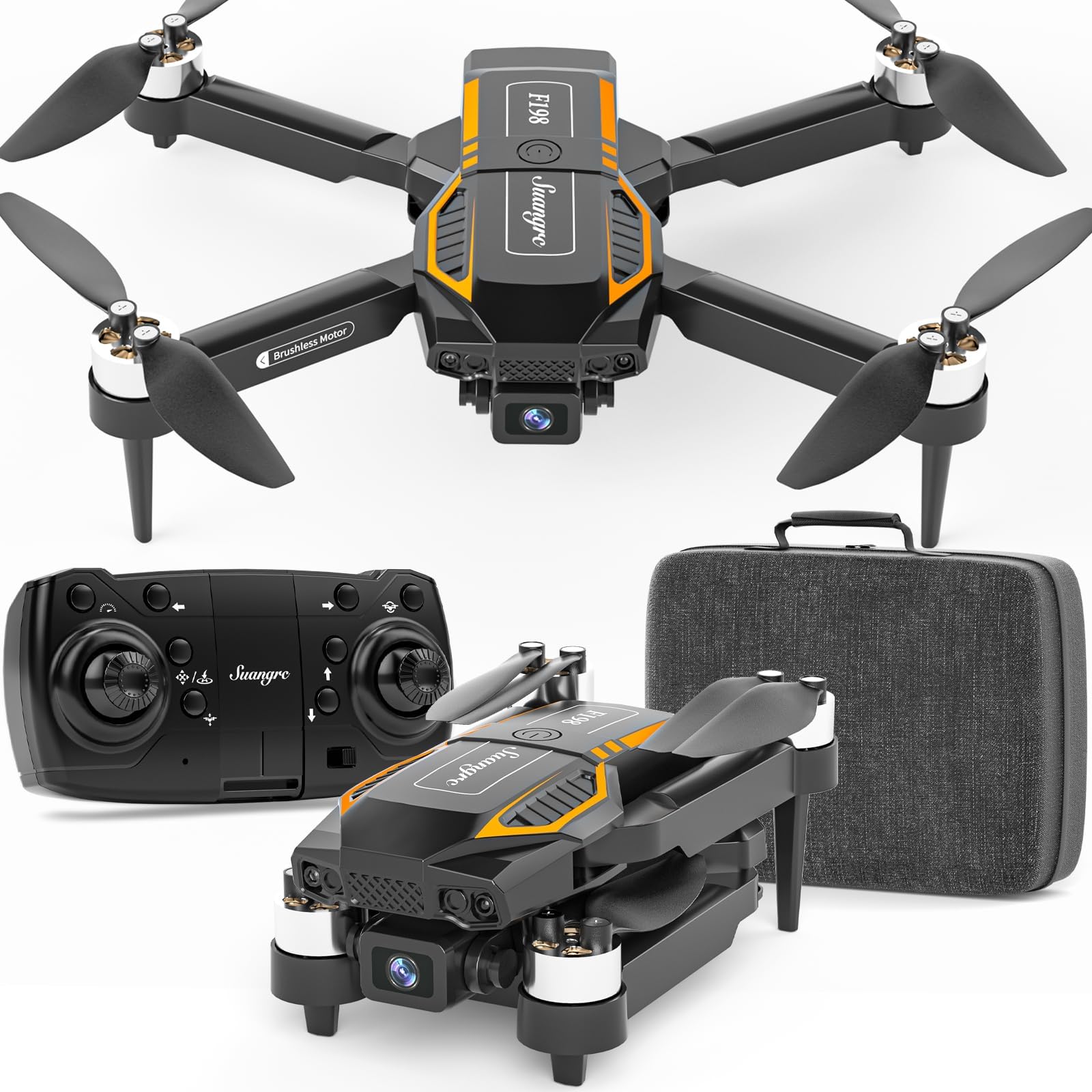 F198 Drone with Camera 720P HD, 90° Adjustable Lens, Foldable Drone with Carrying Case, WiFi APP, 3D Flip, Auto Hold, Optical Stream Positioning, Waypoint Flight, Gift for Adult Beginners