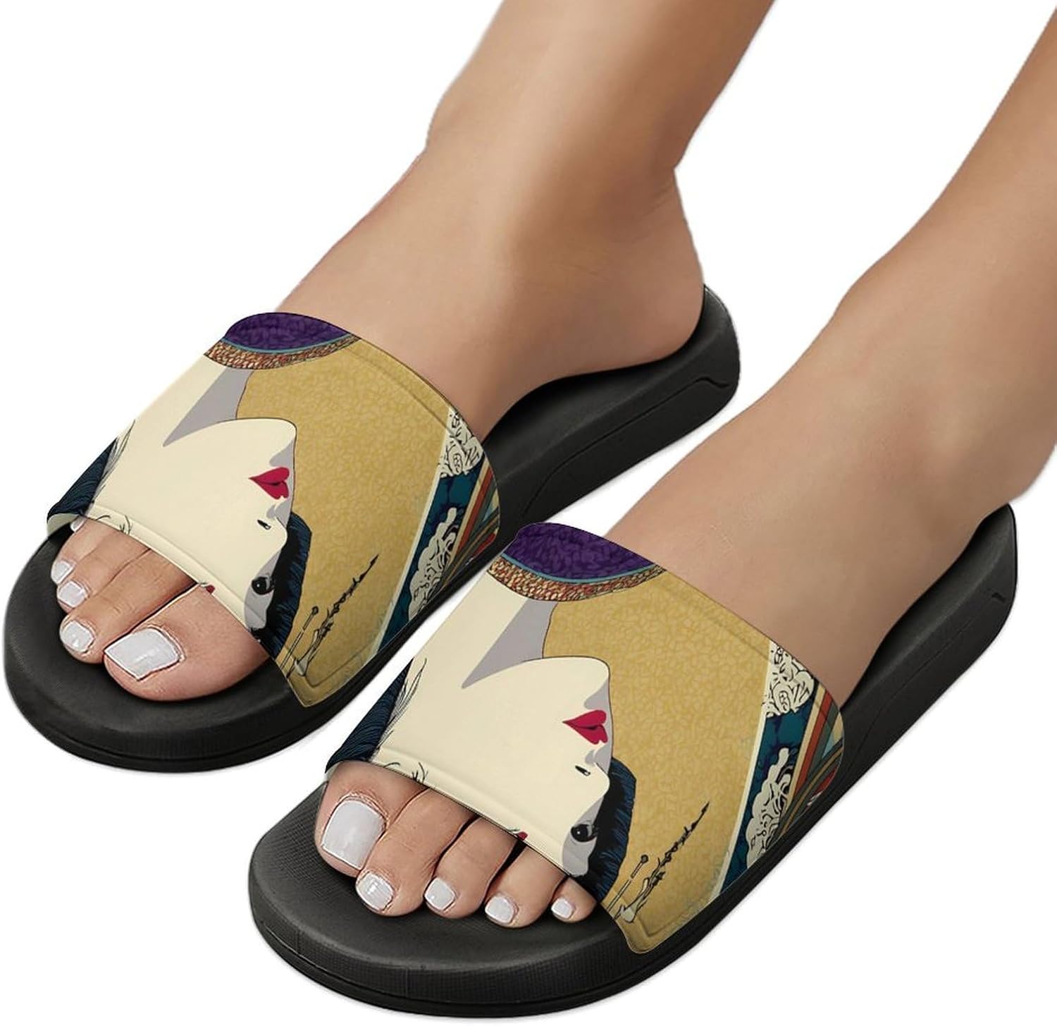Japanese Geisha Ukiyo-E Men's Slippers Casual Non-Slip Slide Sandals Beach Bathroom Shower Shoes for Women