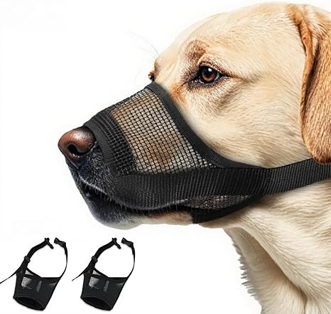 2 Pack Breathable Dog Muzzle - Soft Mesh Dog Mouth Guard with Comfortable Nose Protection, Adjustable Pet Safety Muzzle for Medium Large Dogs, Prevents Biting Barking (Black, Large)