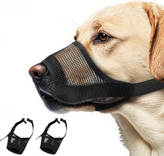 2 Pack Breathable Dog Muzzle - Soft Mesh Dog Mouth Guard with Comfortable Nose Protection, Adjustable Pet Safety Muzzle for Medium Large Dogs, Prevents Biting Barking (Black, Large)