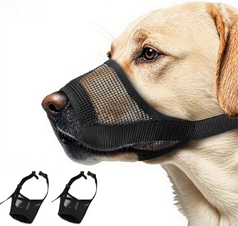 2 Pack Breathable Dog Muzzle - Soft Mesh Dog Mouth Guard with Comfortable Nose Protection, Adjustable Pet Safety Muzzle for Medium Large Dogs, Prevents Biting Barking (Black, Large)