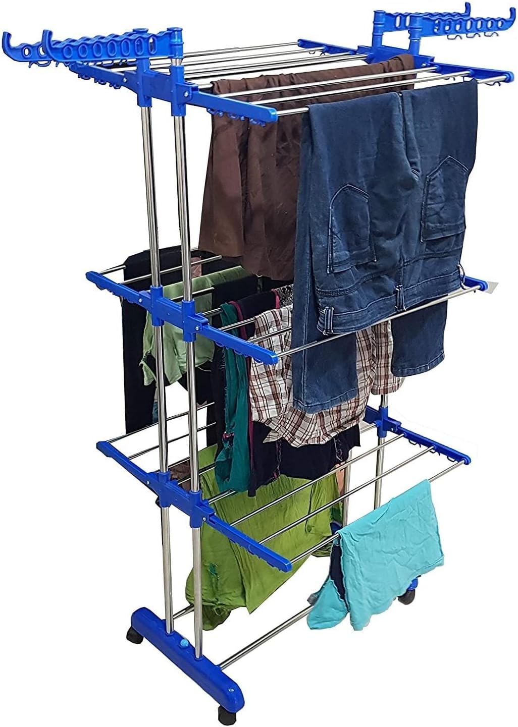 WEGON Stainless Steel Foldable Cloth Dryer Stand Clothes Stand For Drying/Cloth Drying Stand/Steel Dress Hanging Dryer Rack (Cyan Blue) (3 Layer), 28 X 30 X30 cm