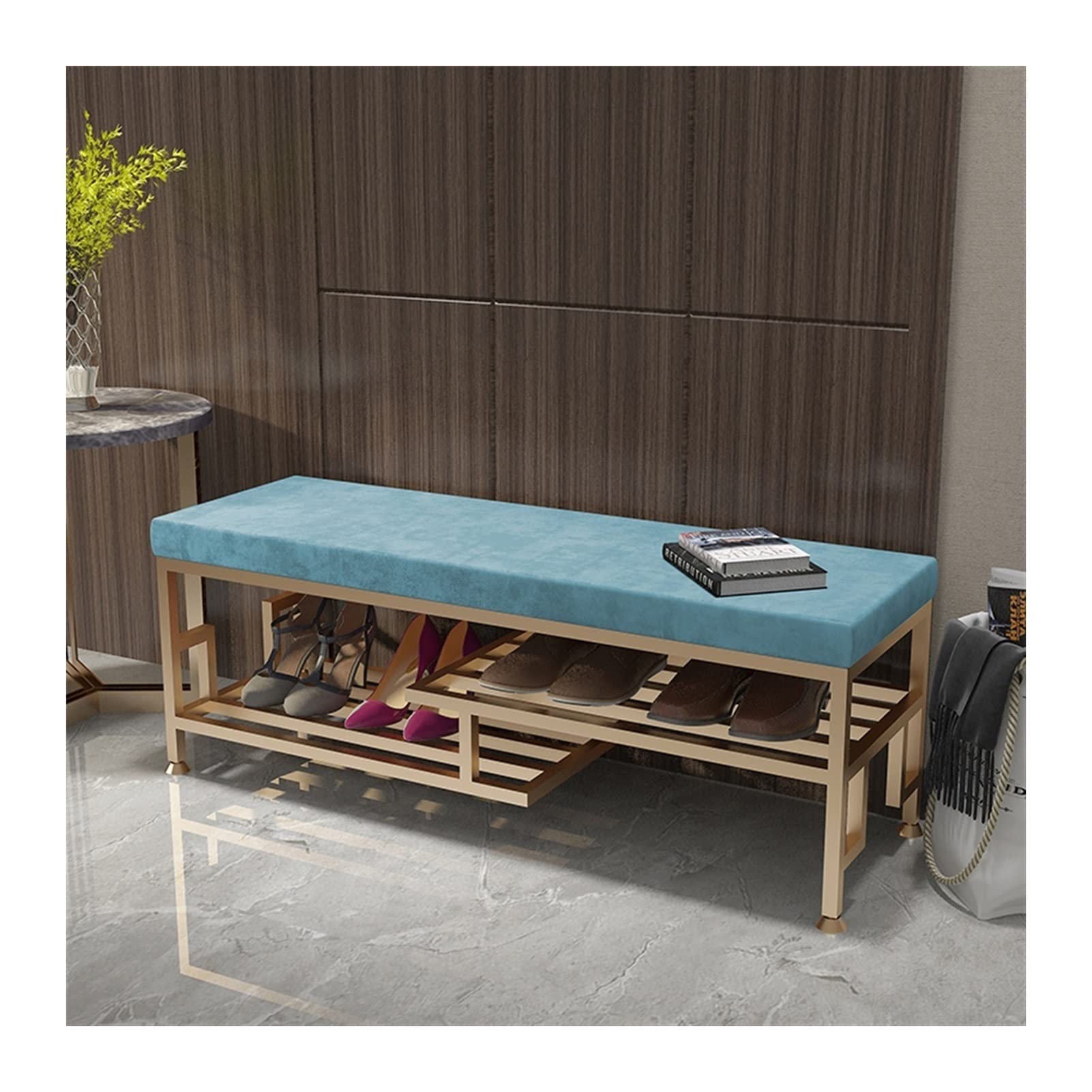 Meuble à chaussures 60 cm et banc d'entrée design en métal robuste