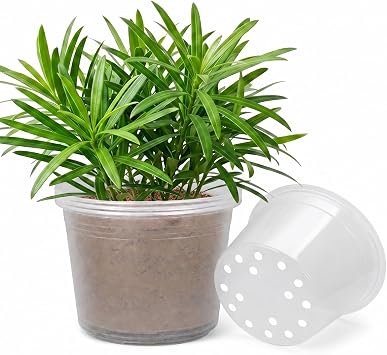 12 Inch Clear Nursery Pots with Drainage Holes, 4 Pack Flexible Large Plant Pots for Plants, Plastic Clear Nursery Pots for Seedling, Shrubs, Herbs, Flowers, Vegetables