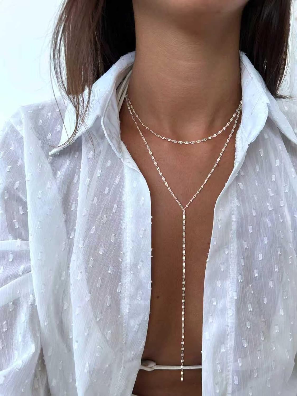 Lariat Necklace for Women, Dainty Long Necklaces, 14k Gold/Silver Plated Y-Shaped Drop Chain Necklace, Simple Layered Necklaces, Trendy Jewelry Valentines Day Gifts for Her - Image 4