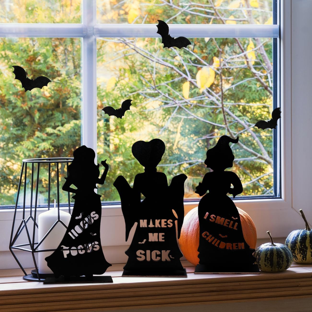 3Pcs Hocus Pocus Wooden Table Centerpieces Halloween Witch Signs Decor