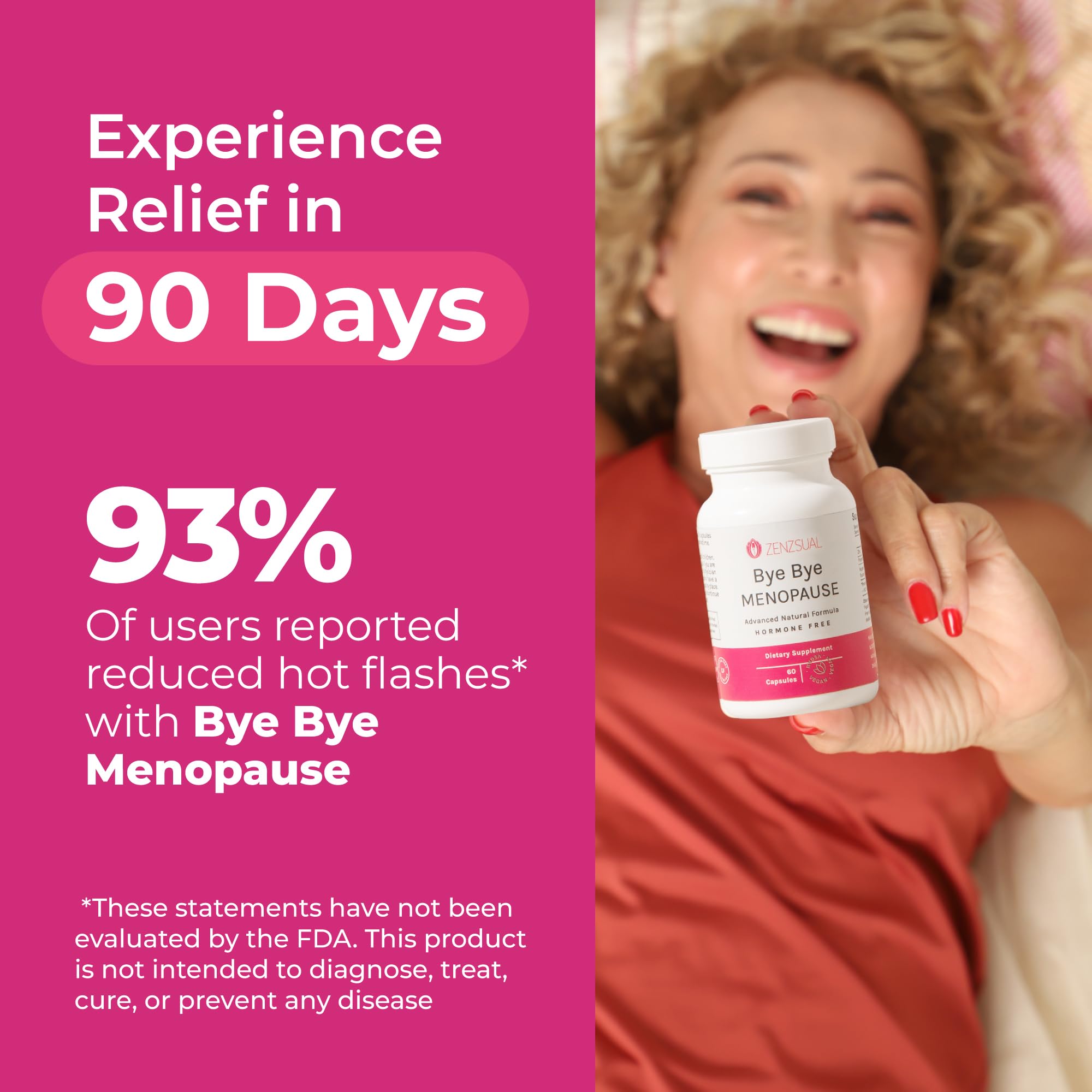 ZENZSUAL Bye Bye Menopause with Melatonin – Natural Menopause Support for Women – Hot Flashes, Night Sweats, Hormone Balance & Restful Sleep – Vegan, Estrogen-Free Menopause Supplement – 60 Capsules