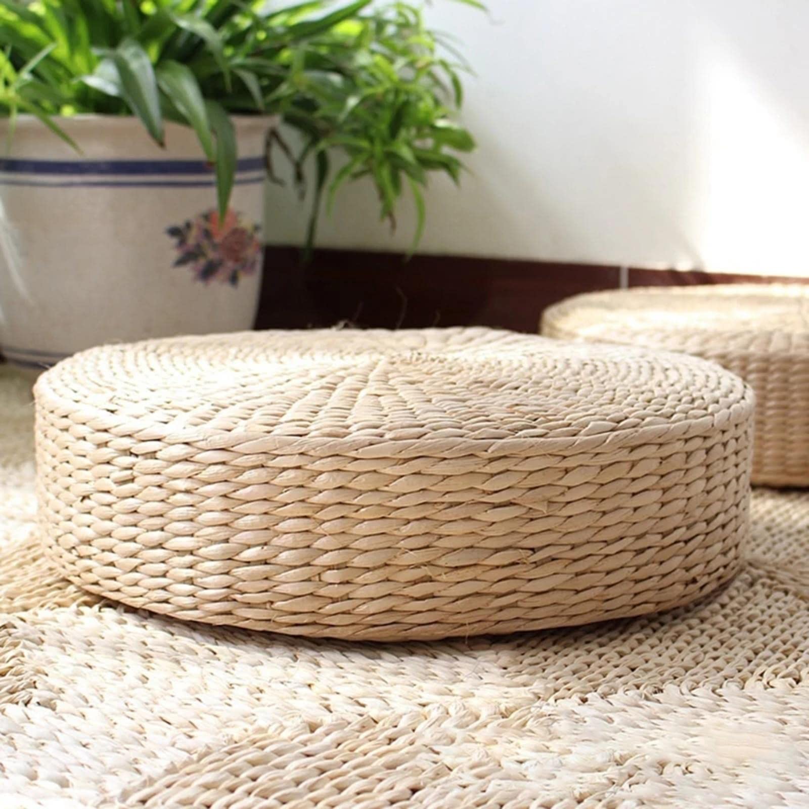 2x Tatamo 40x40cm, Cuscini Da Pavimento Rotondi, Tappetini per Pavimento in Paglia per Esterni, Tappetino Tatami Giapponese, Tatami Pouf Mat per Sedie, Pavimenti, Sedie Pranzo, Divano