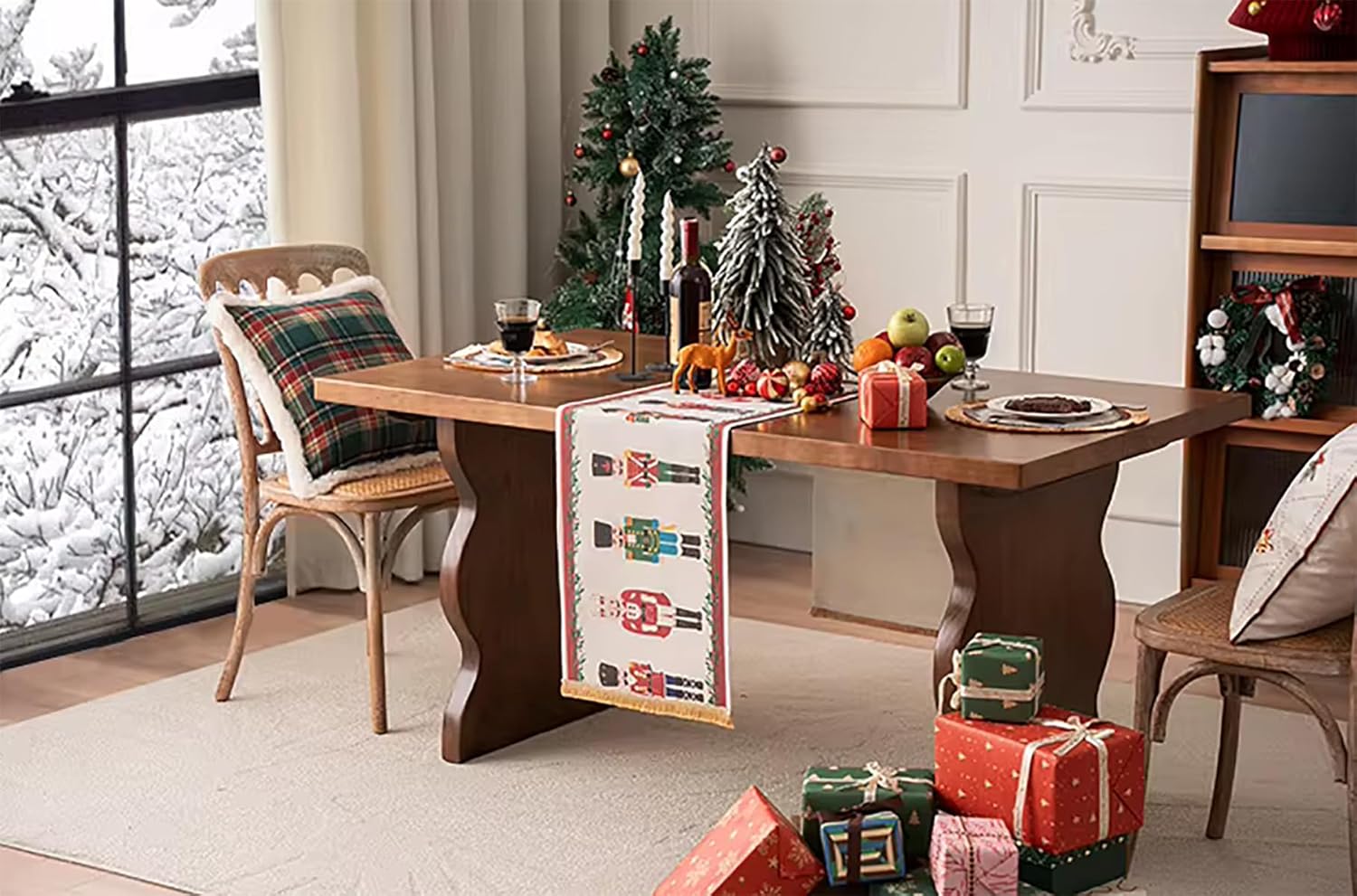 Fennco Styles Nutcracker Fringe Holiday Table Runner 14" W X 72" L - Multicolored Soldier Print Festive Table Cover for Christmas Décor, Banquet, Family Gathering and Special Events
