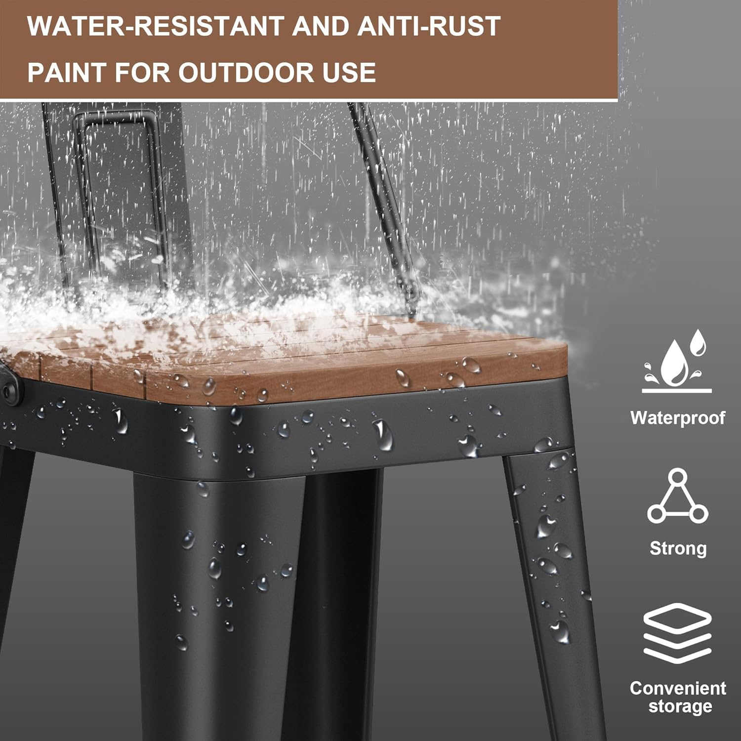 HAOBO Home 26" Outdoor Barstools Set of 4 Patio Bar Stools Metal Barstools Bar Height Outdoor Chairs