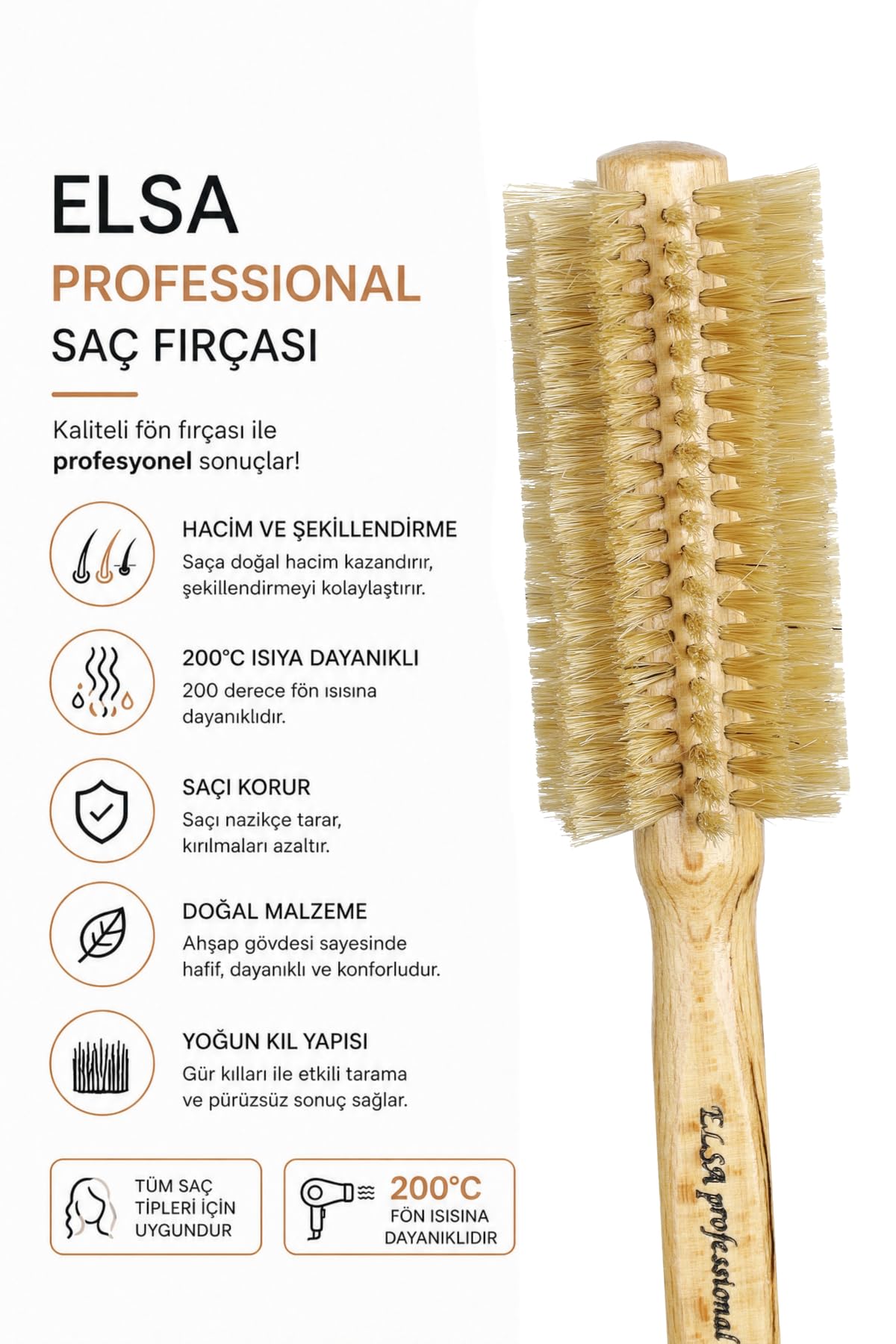 Elsa Professional 716 Natürel Doğal Saç Fırçası